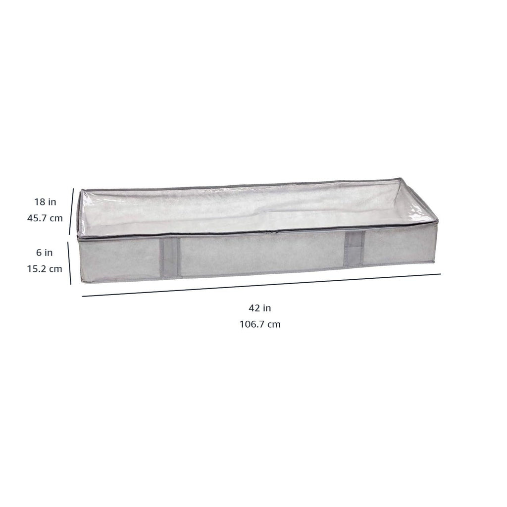 Amazon Basics Under Bed Storage Bags for Clothes and Blankets, Foldable Fabric Zipper Container with Clear Window and Reinforced Handles, Space Saving, 18 x 42 x 6 inches, Gray, 2-Pack