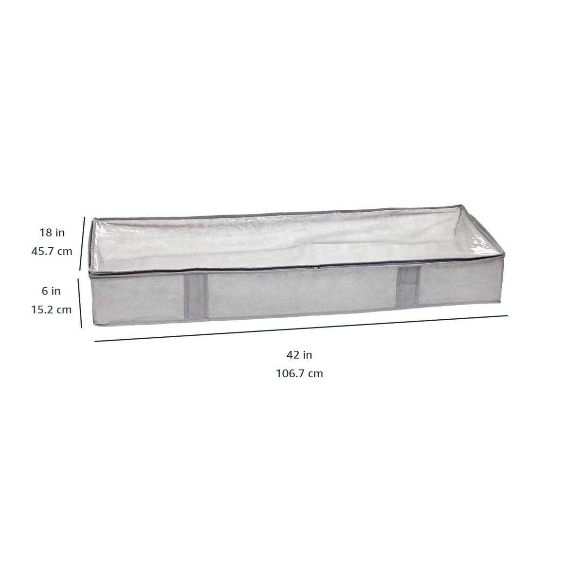 Amazon Basics Under Bed Storage Bags for Clothes and Blankets, Foldable Fabric Zipper Container with Clear Window and Reinforced Handles, Space Saving, 18 x 42 x 6 inches, Gray, 2-Pack