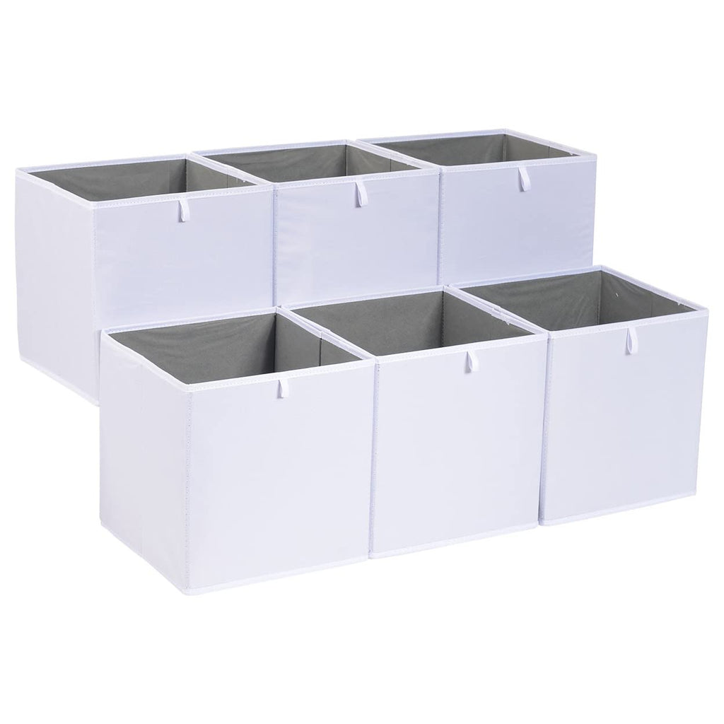 Amazon Basics Collapsible Closet Organizer Cube Storage Bins, Space-Saving Storage Baskets for Shelves, White, 10.5x10.5x11", 6-Pack