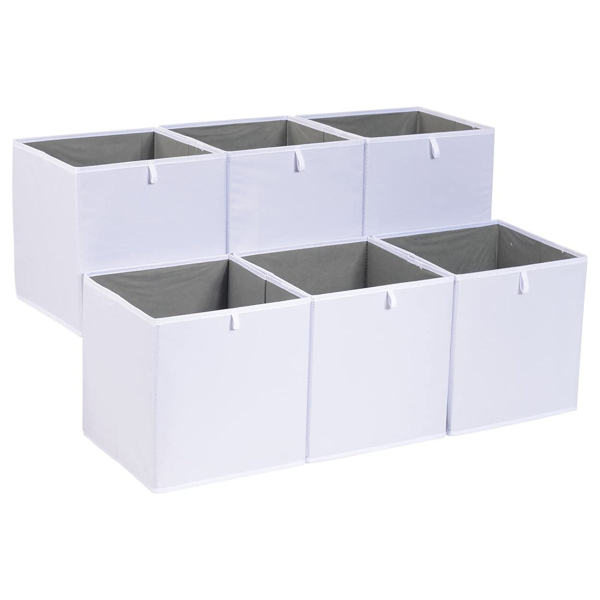 Amazon Basics Collapsible Closet Organizer Cube Storage Bins, Space-Saving Storage Baskets for Shelves, White, 10.5x10.5x11", 6-Pack