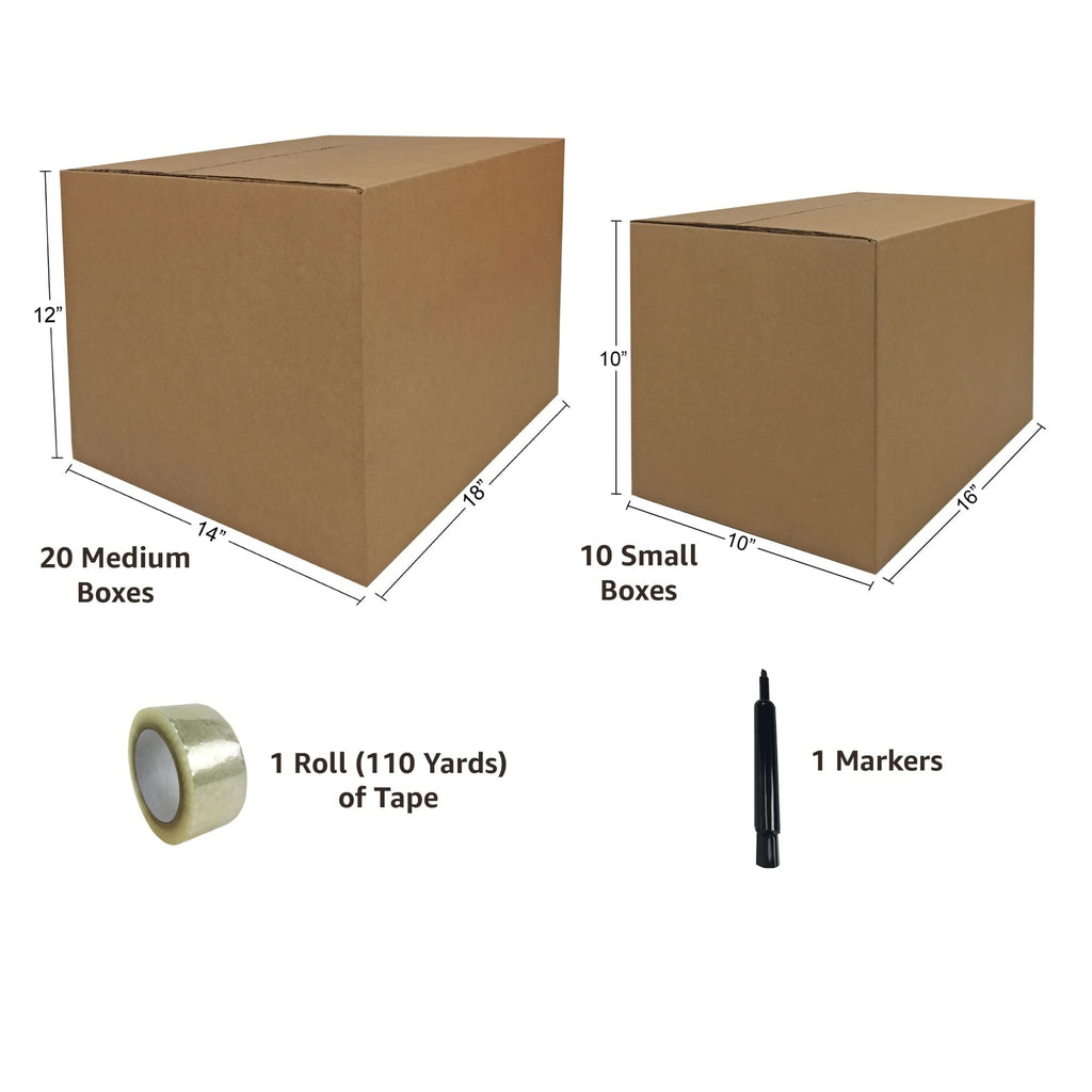 UBMOVE Moving Boxes 2 Room Economy Moving Kit 30 Boxes, Bubble Roll, & Packing Tape