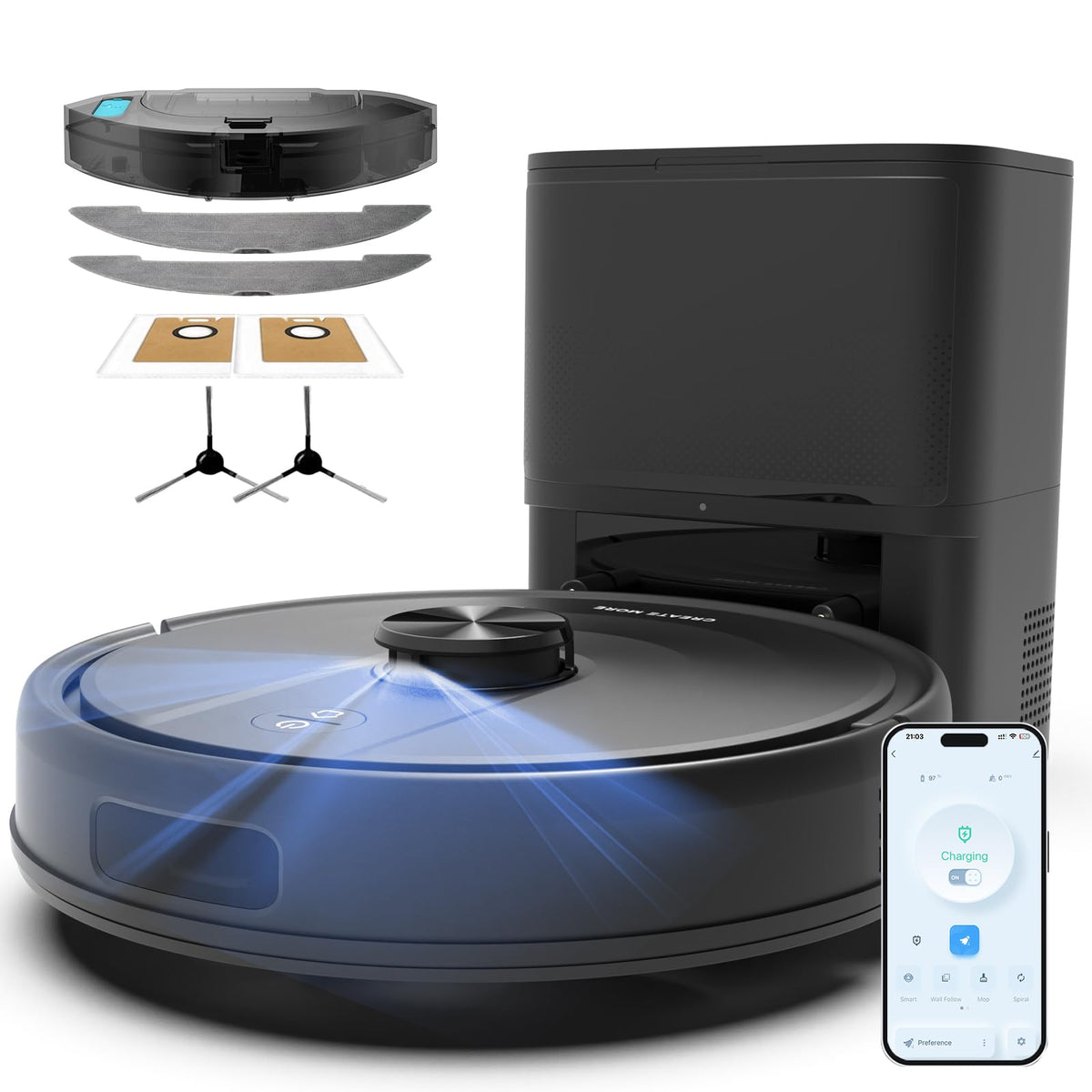 Bagotte Robot Vacuum and Mop, 6000Pa Robot Vacuums Cleaner with Self-Emptying, 90 Days Hands-Free, LiDAR Navigation, Fast Home Mapping for Pet Hair, Hard Floors