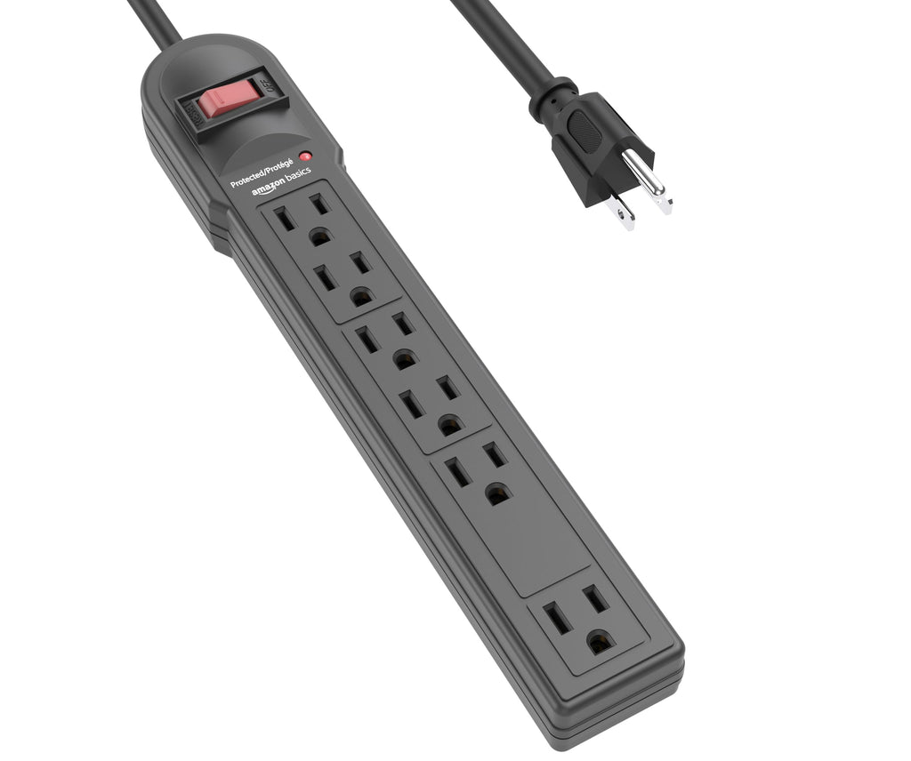 Amazon Basics Surge Protector Power Strip, 6-Outlet, 790 Joules, Circuit Breaker, LED Indicator Light, 6ft Extension Cord, Black