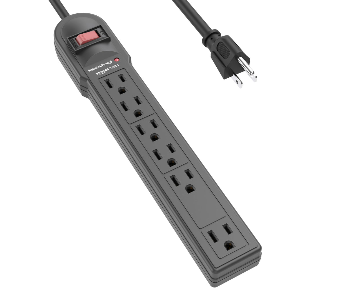 Amazon Basics Surge Protector Power Strip, 6-Outlet, 790 Joules, Circuit Breaker, LED Indicator Light, 6ft Extension Cord, Black