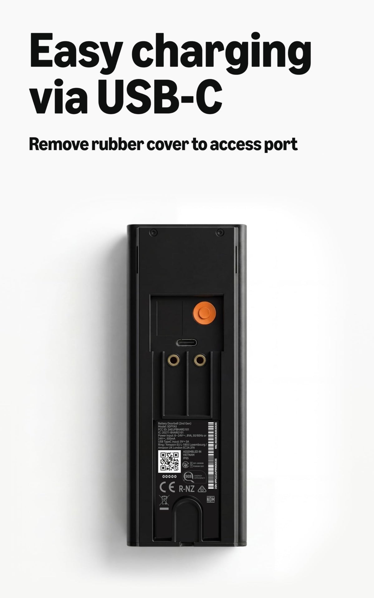 Ring Battery Doorbell (newest model) — Retinal 2K with wide-angle video, up to 6x Enhanced Zoom, Two-Way Talk, and Built-In Battery, Speckled Gray