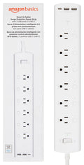 Amazon Basics Smart Plug Power Strip with 6 Individually Controlled Outlets and 3 USB Ports (2 USB-A and 1 USB-C), WiFi, Works with Alexa Only, 2.4 GHz, No Hub Required, White