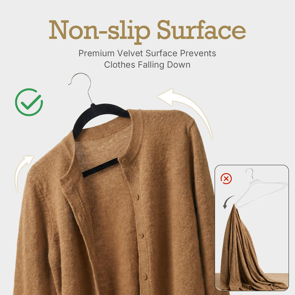 HOUSE DAY Black Velvet Hangers 60 Pack, Premium Non Slip Clothes Hanger