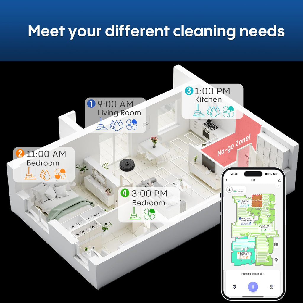 Bagotte Robot Vacuum and Mop, 6000Pa Robot Vacuums Cleaner with Self-Emptying, 90 Days Hands-Free, LiDAR Navigation, Fast Home Mapping for Pet Hair, Hard Floors
