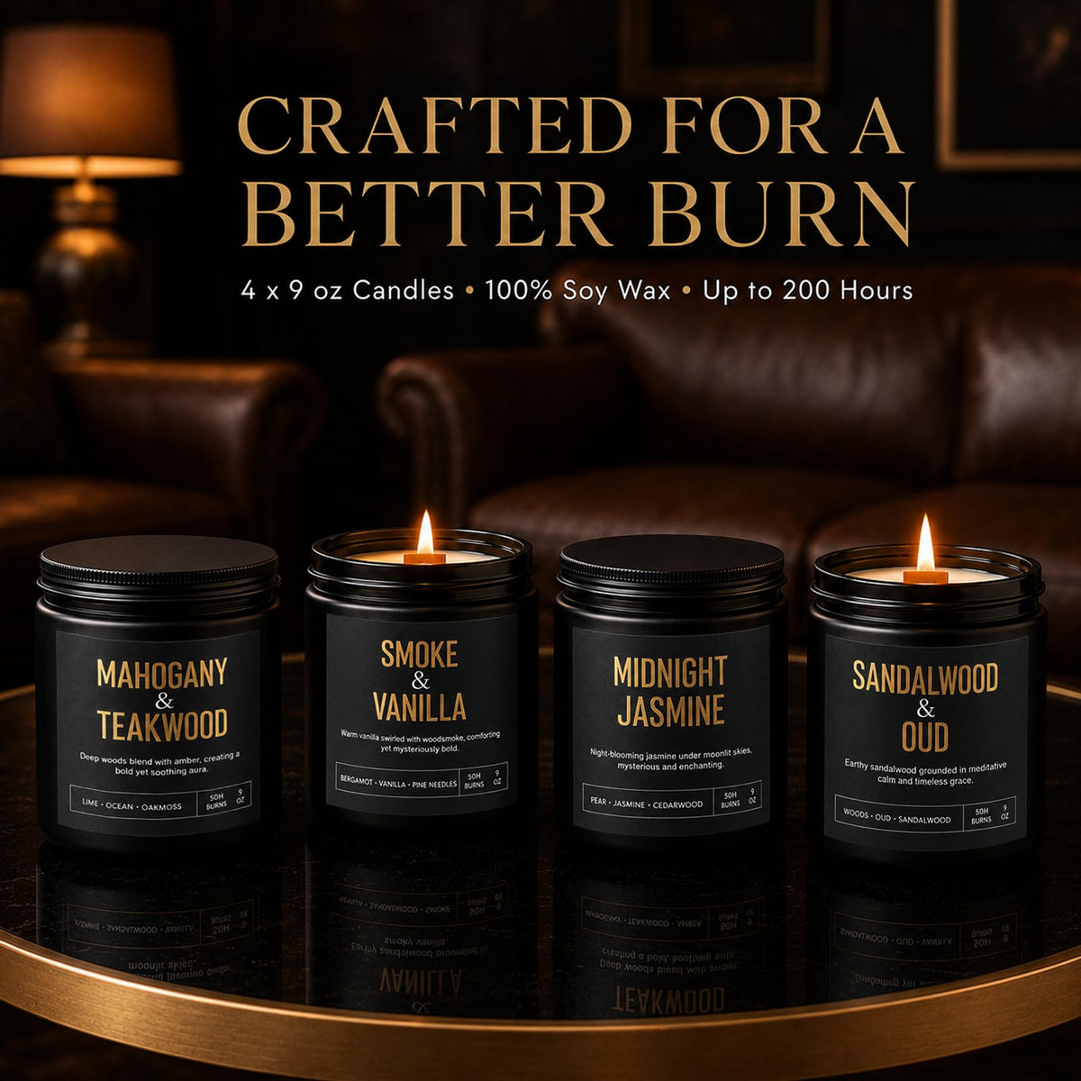 Yinuo Candle Scented Candles for Men, 4-Pack 36 oz Soy Wax Gift Set