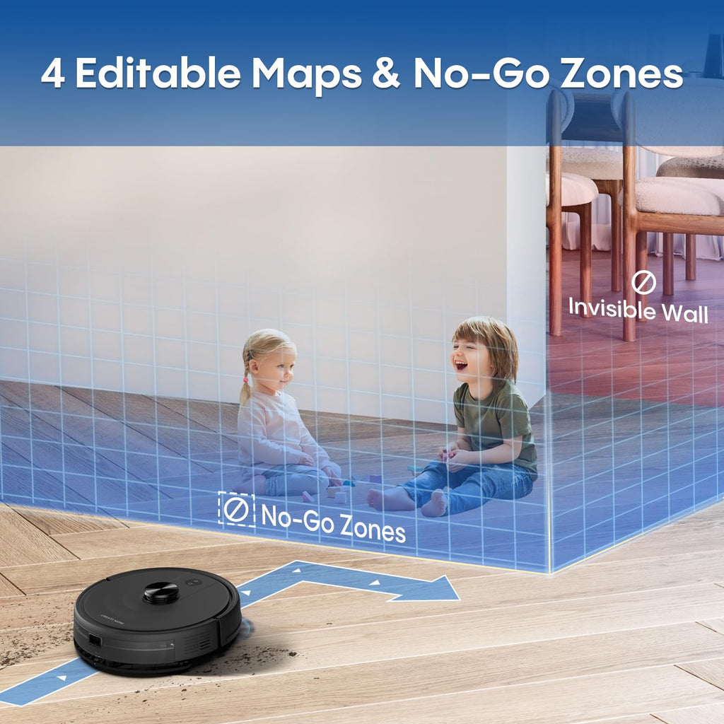 Bagotte Robot Vacuum and Mop, 6000Pa Robot Vacuums Cleaner with Self-Emptying, 90 Days Hands-Free, LiDAR Navigation, Fast Home Mapping for Pet Hair, Hard Floors