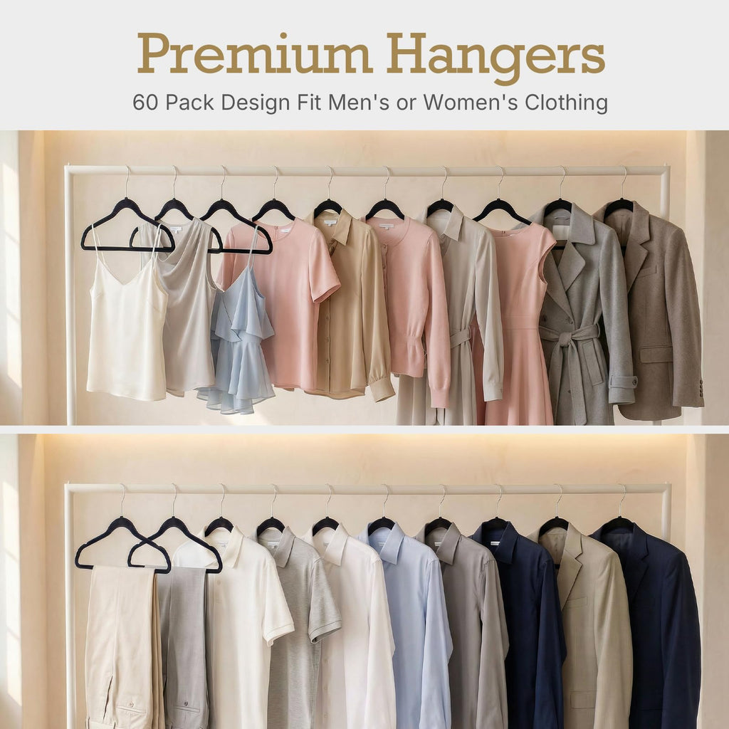 HOUSE DAY Black Velvet Hangers 60 Pack, Premium Non Slip Clothes Hanger