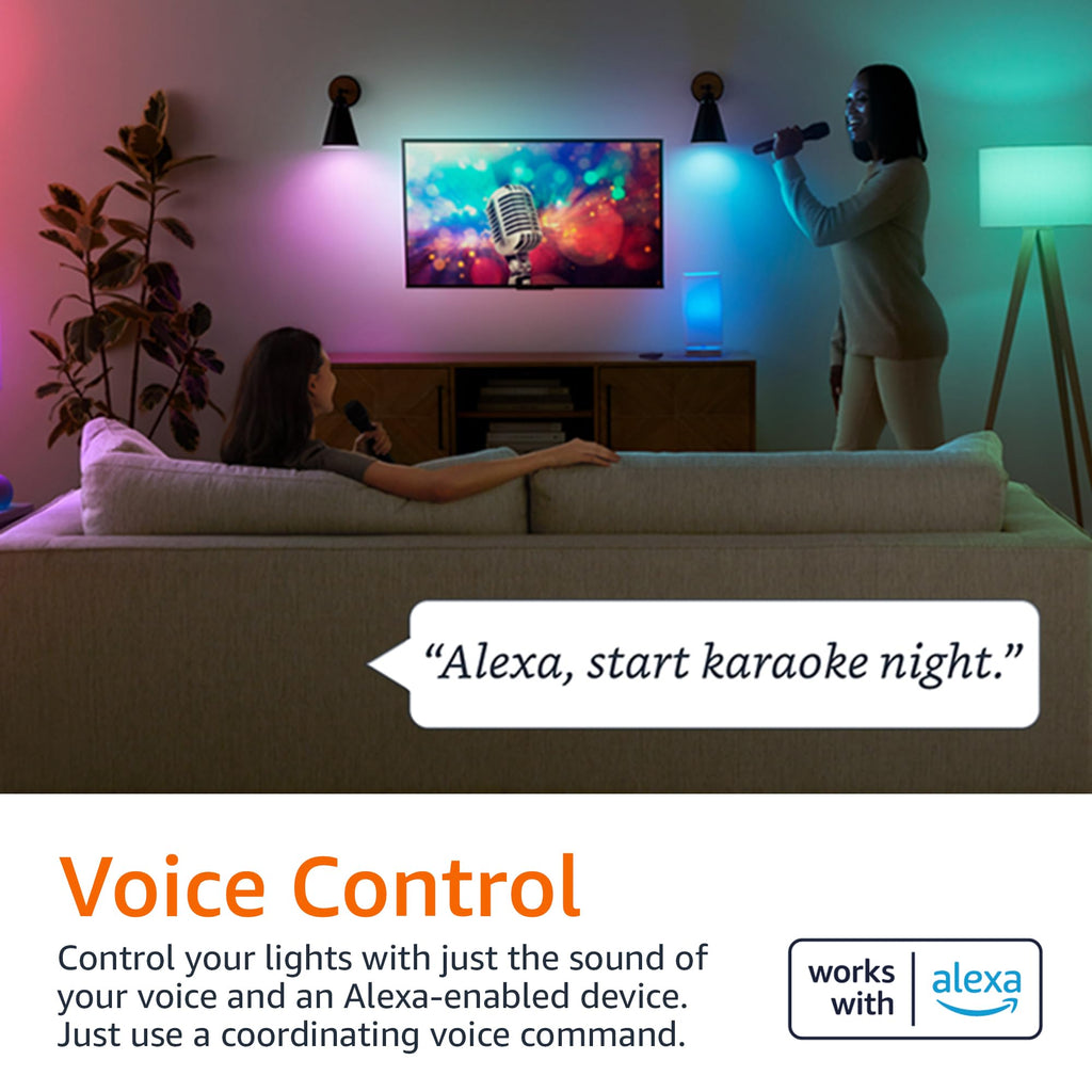 Amazon Basics Smart A19 LED Light Bulb, Color Changing, 9W (60W Equivalent), 800LM, Compatible with Alexa Only, WiFi 2.4 GHz, No Hub Required, Mood Lighting, Energy Efficient, 2-Pack