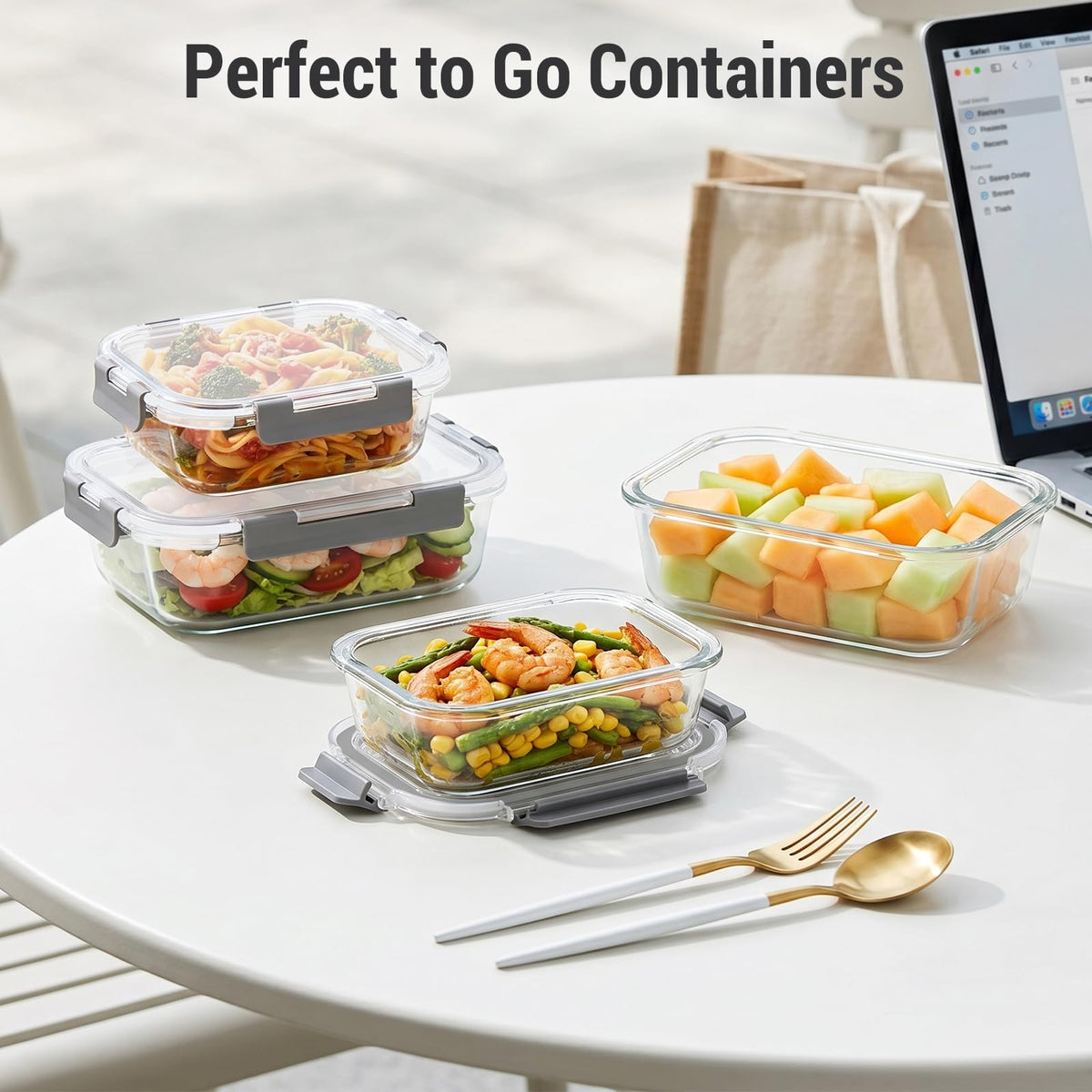 Dealusy 10 Sets 36 oz & 12 oz Glass Food Storage Containers with lids, Gray