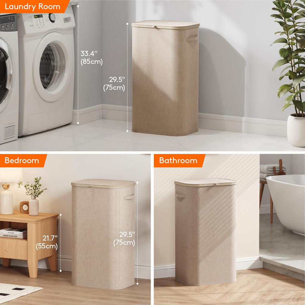 Lifewit 105L Large Laundry Basket with Lid, Laundry Hamper with Plastic Handles and Removable Bag, Foldable Tall Dirty Clothes Hampers for Laundry for Laundry Room, Bedroom, Bathroom, Dorm, Beige