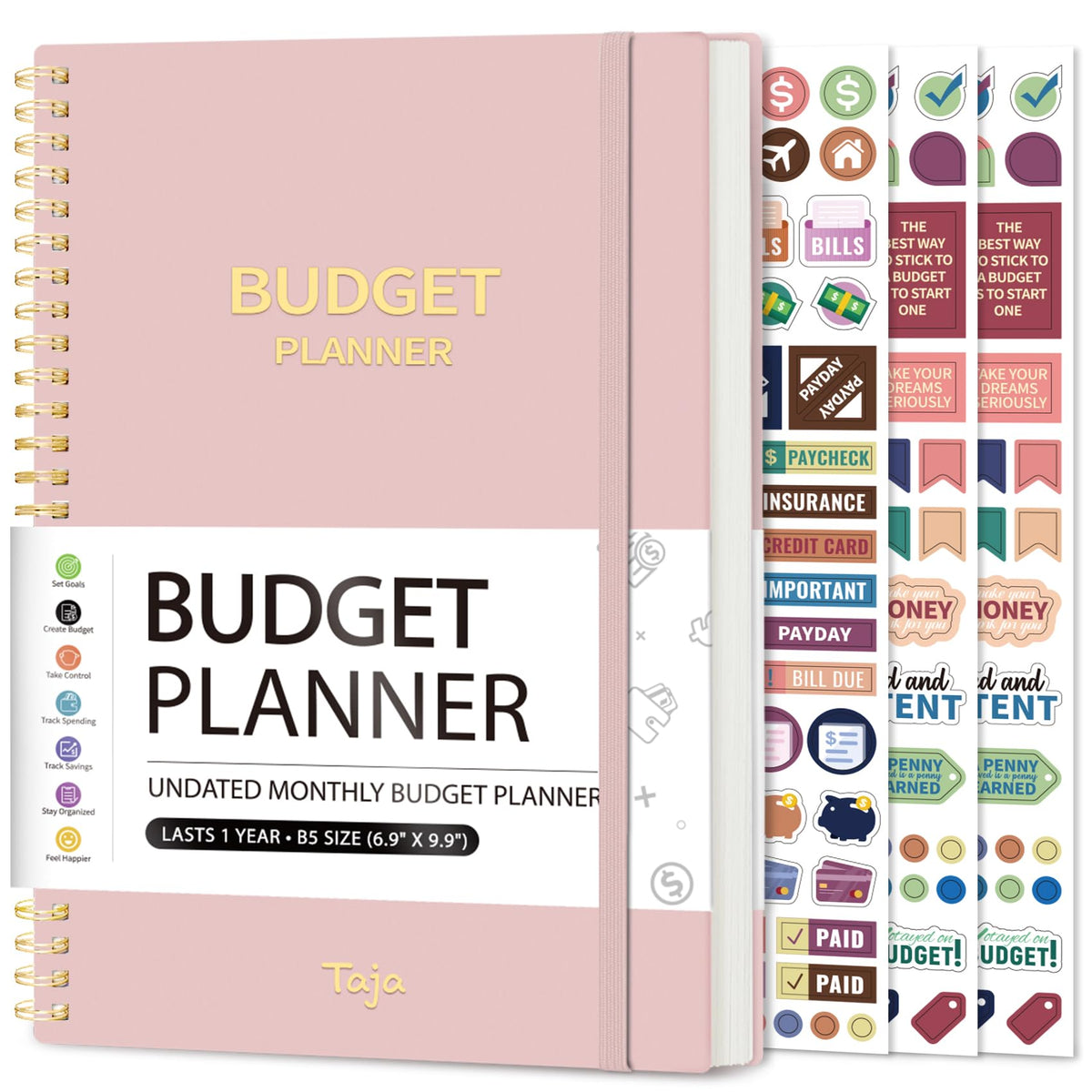 Taja Budget Planner, Undated Budget Book with Expense Tracker, 6.9" x 9.9"