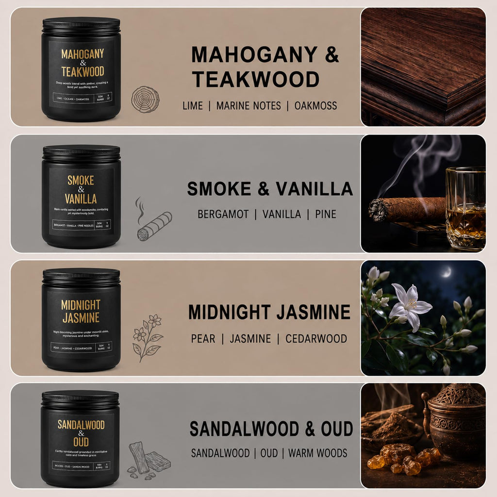 Yinuo Candle Scented Candles for Men, 4-Pack 36 oz Soy Wax Gift Set