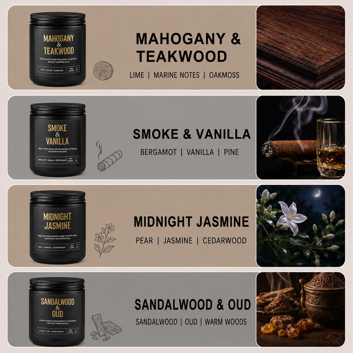 Yinuo Candle Scented Candles for Men, 4-Pack 36 oz Soy Wax Gift Set