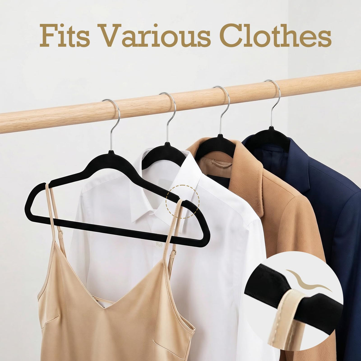 HOUSE DAY Black Velvet Hangers 60 Pack, Premium Non Slip Clothes Hanger