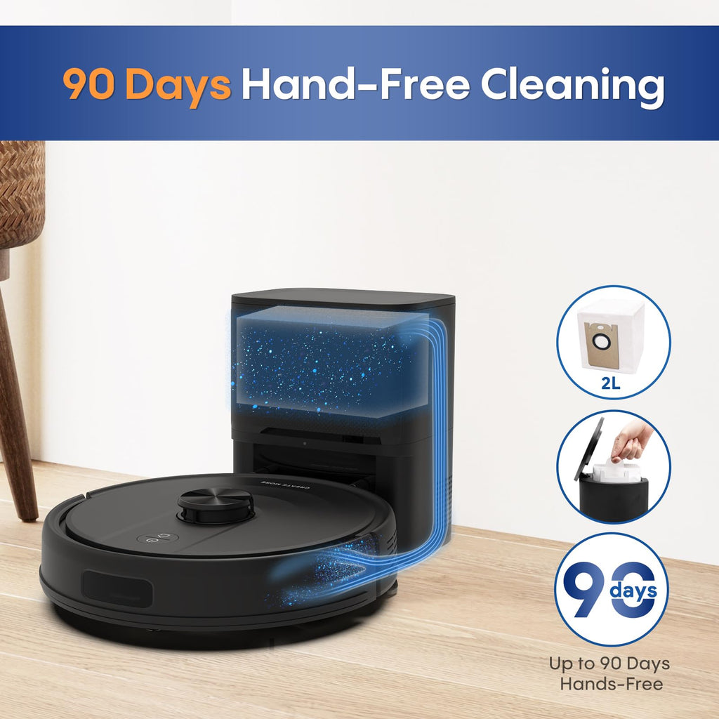 Bagotte Robot Vacuum and Mop, 6000Pa Robot Vacuums Cleaner with Self-Emptying, 90 Days Hands-Free, LiDAR Navigation, Fast Home Mapping for Pet Hair, Hard Floors