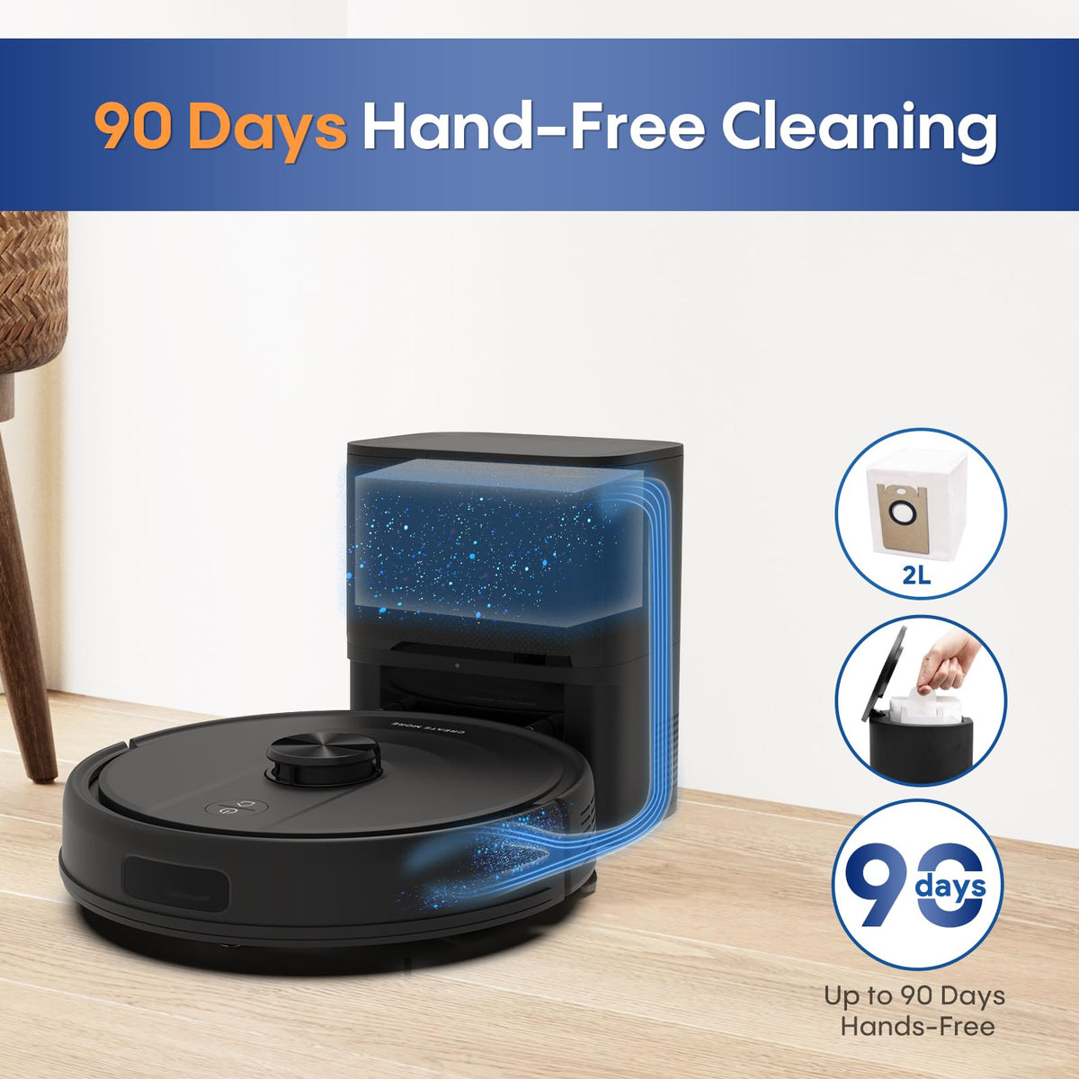 Bagotte Robot Vacuum and Mop, 6000Pa Robot Vacuums Cleaner with Self-Emptying, 90 Days Hands-Free, LiDAR Navigation, Fast Home Mapping for Pet Hair, Hard Floors