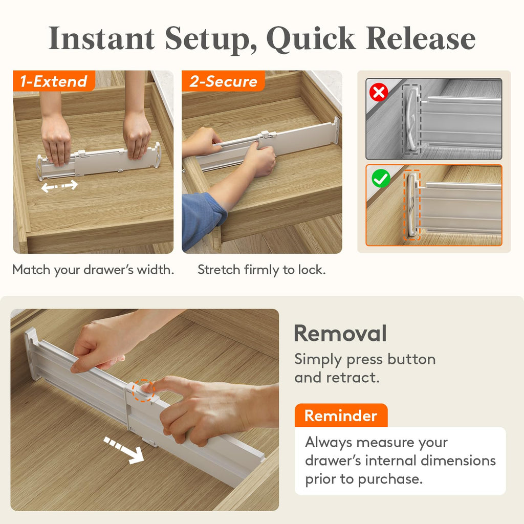 Lifewit 3.2" High Drawer Dividers for Clothes, Adjustable Drawer Organizers
