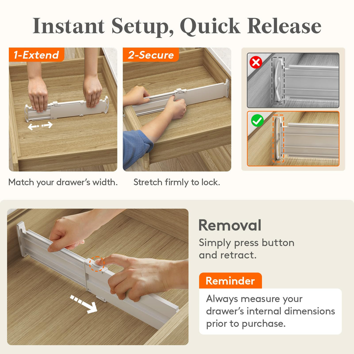 Lifewit 3.2" High Drawer Dividers for Clothes, Adjustable Drawer Organizers