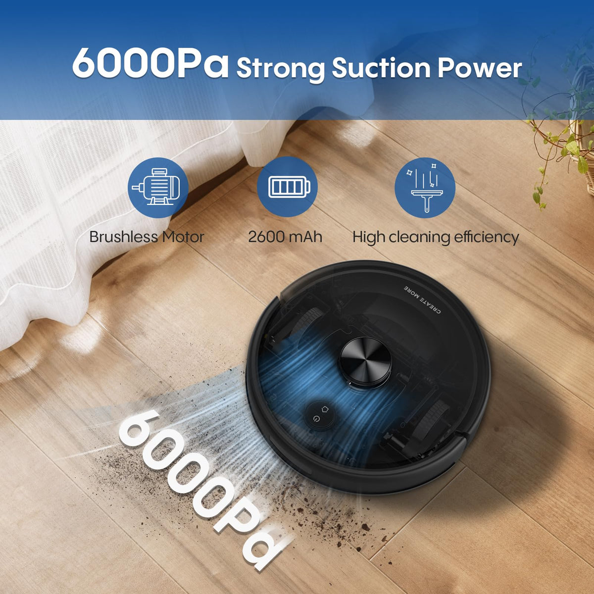 Bagotte Robot Vacuum and Mop, 6000Pa Robot Vacuums Cleaner with Self-Emptying, 90 Days Hands-Free, LiDAR Navigation, Fast Home Mapping for Pet Hair, Hard Floors