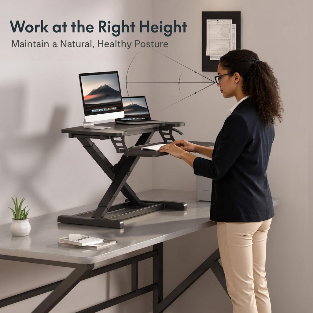 FLEXISPOT Standing Desk Converter 28" Desk Riser for Small Spaces, Compact Desktop Riser Sit Stand Computer Workstation, Stand Up Desk Converter for Laptop & Single Monitor, Black