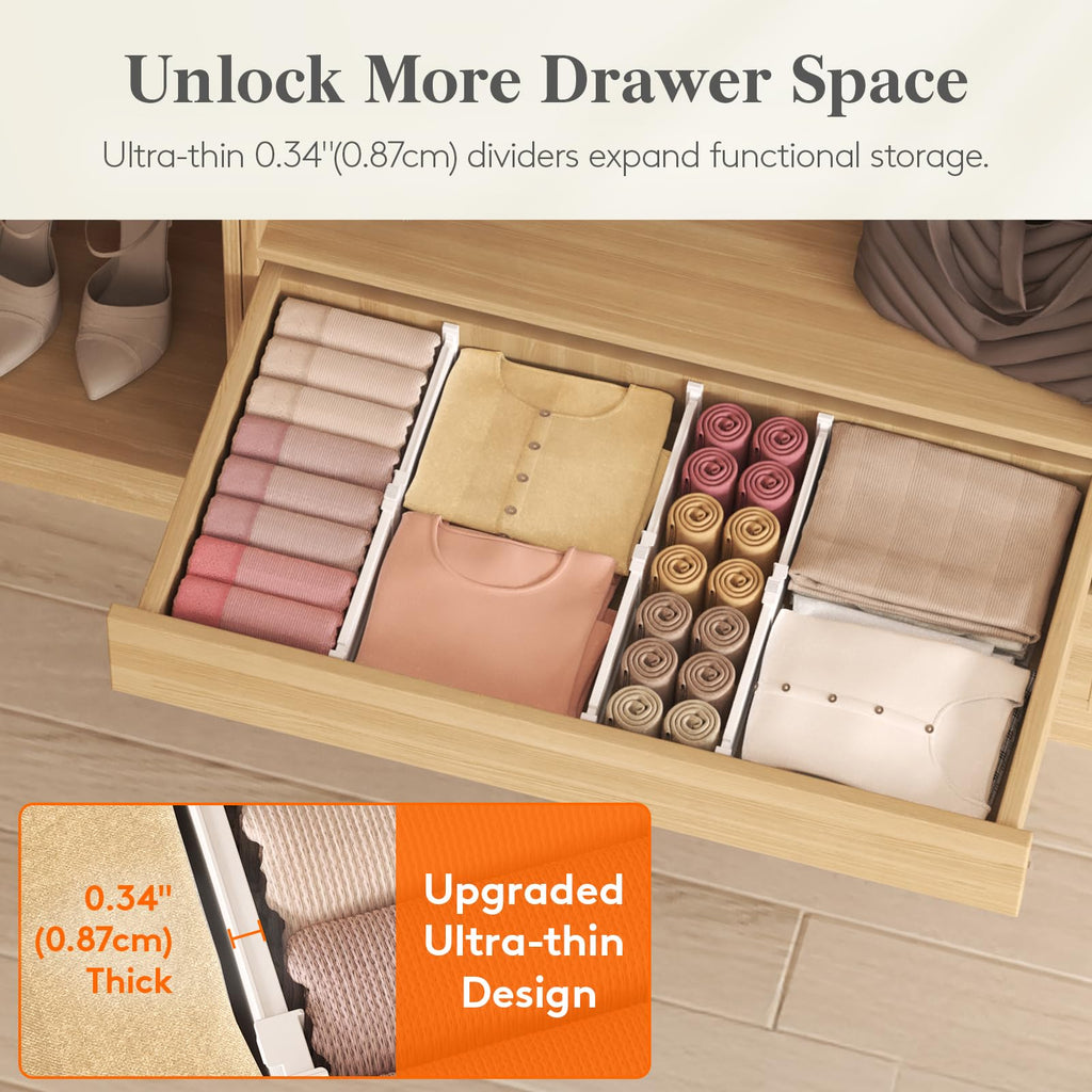 Lifewit 3.2" High Drawer Dividers for Clothes, Adjustable Drawer Organizers