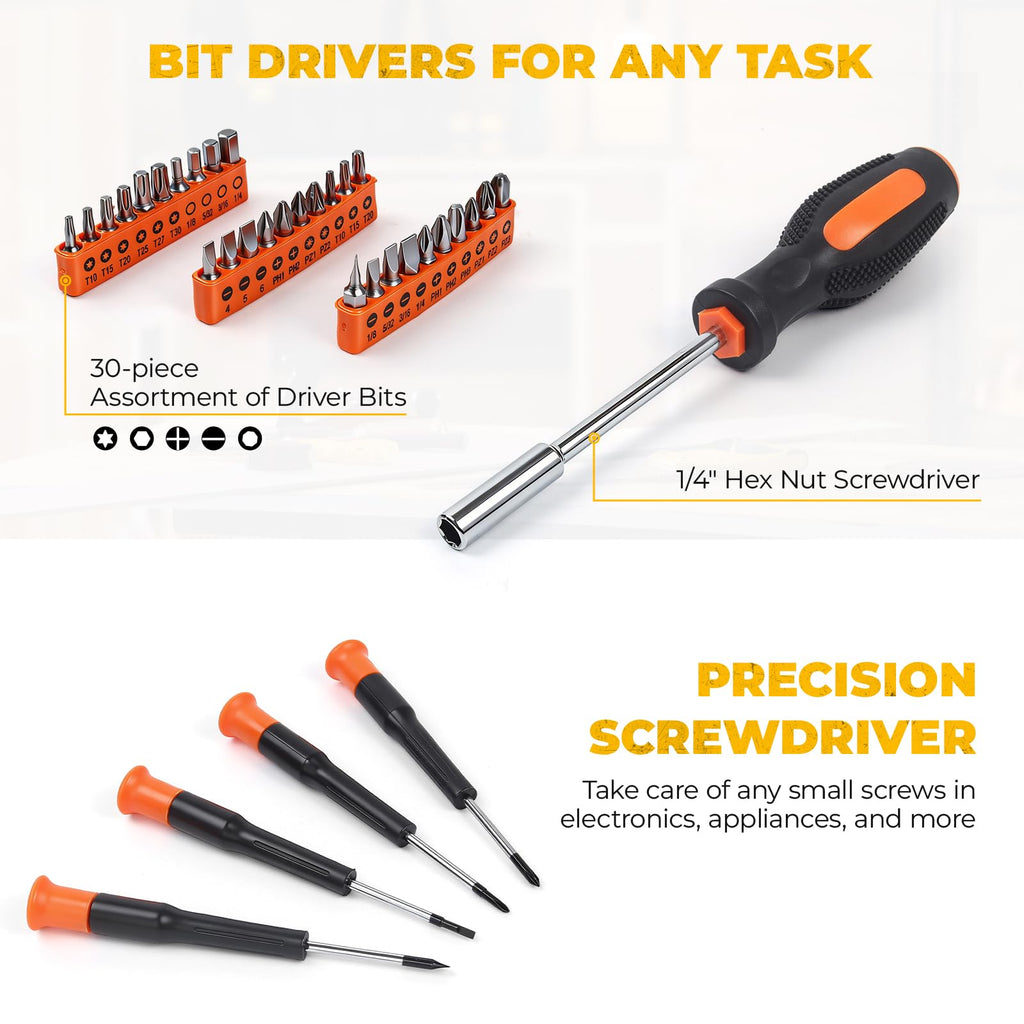 MarvTool 57 Piece Basic Tool Set, Home Repair Hand Tool Kit, General Household Tool Box, Portable Toolbox with Storage Case for Homeowner, DIY, Handyman, Women, Men