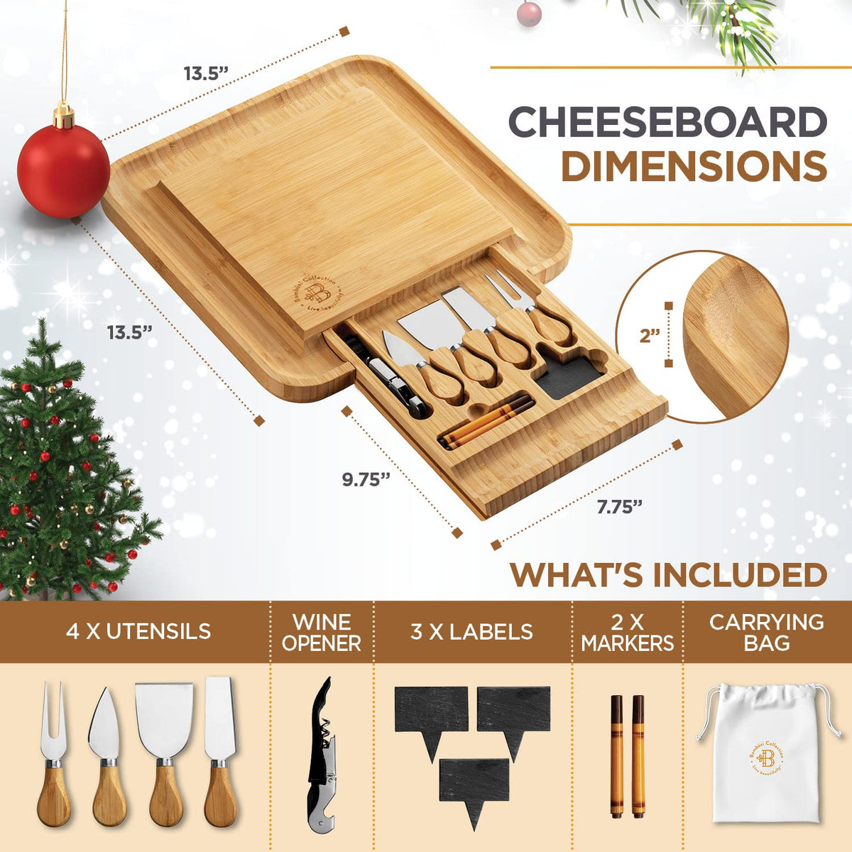 Charcuterie Boards Gift Set, Bamboo Cheese Board with Serving Accessories