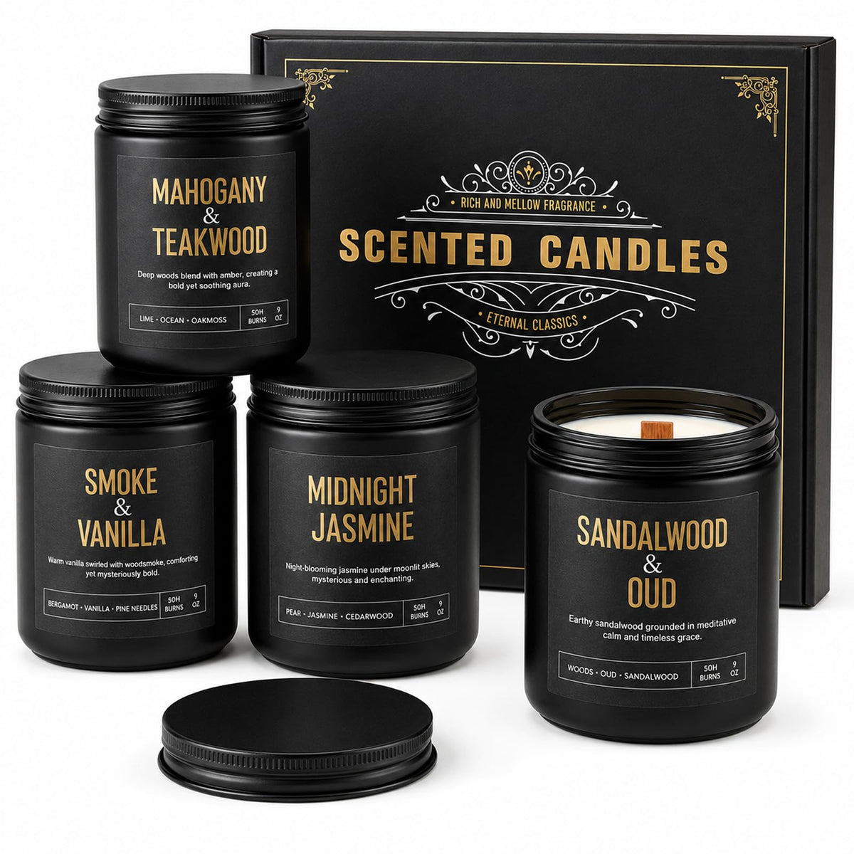 Yinuo Candle Scented Candles for Men, 4-Pack 36 oz Soy Wax Gift Set