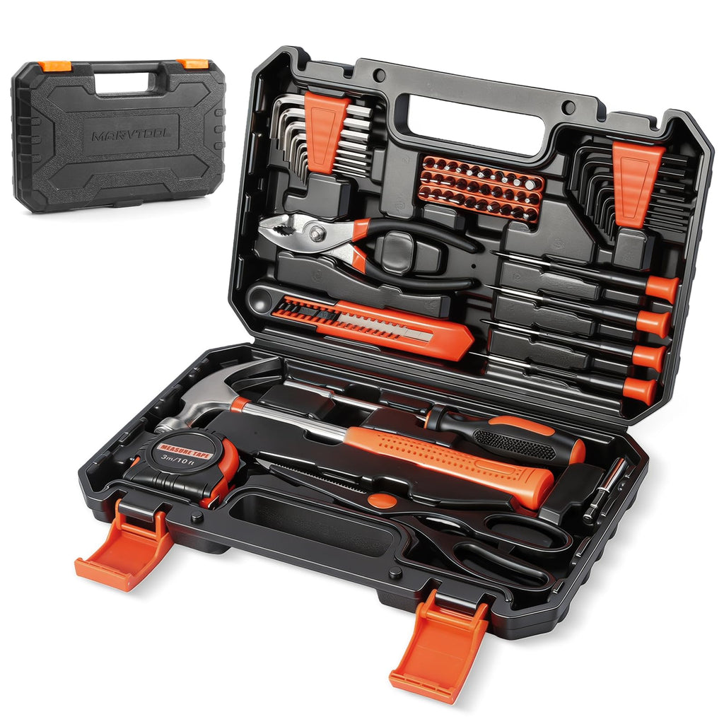 MarvTool 57 Piece Basic Tool Set, Home Repair Hand Tool Kit, General Household Tool Box, Portable Toolbox with Storage Case for Homeowner, DIY, Handyman, Women, Men