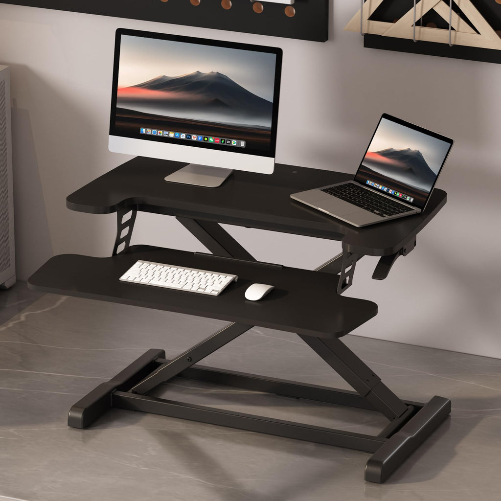 FLEXISPOT Standing Desk Converter 28" Desk Riser for Small Spaces, Compact Desktop Riser Sit Stand Computer Workstation, Stand Up Desk Converter for Laptop & Single Monitor, Black