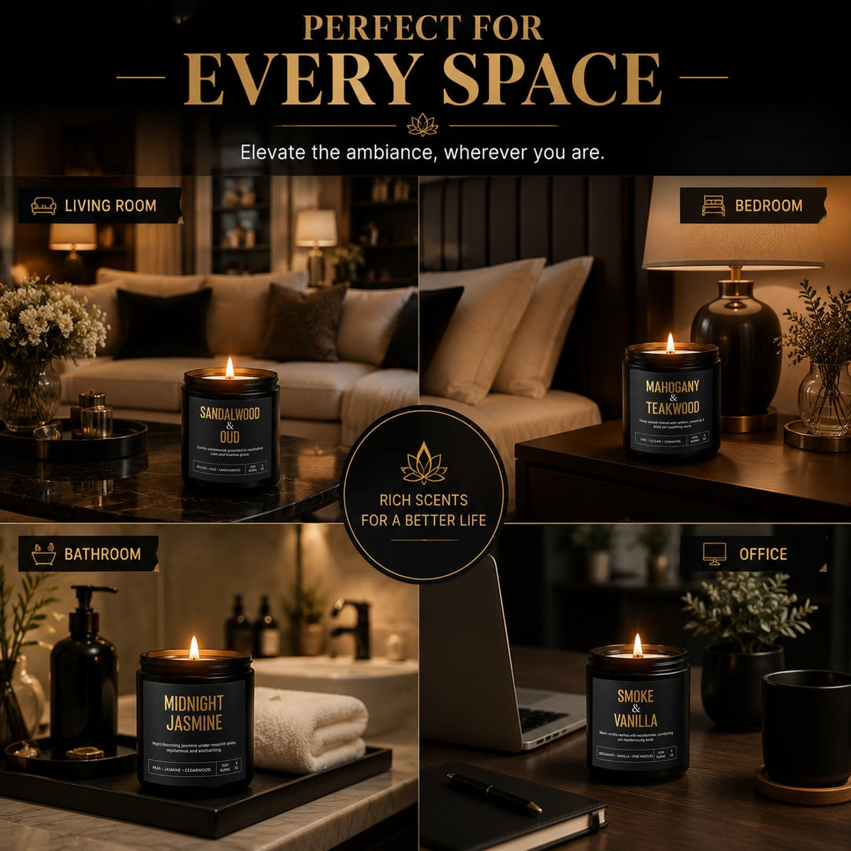 Yinuo Candle Scented Candles for Men, 4-Pack 36 oz Soy Wax Gift Set