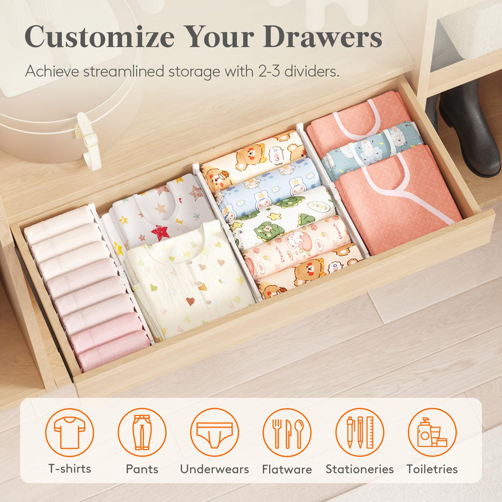 Lifewit 3.2" High Drawer Dividers for Clothes, Adjustable Drawer Organizers