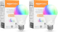 Amazon Basics Smart A19 LED Light Bulb, Color Changing, 9W (60W Equivalent), 800LM, Compatible with Alexa Only, WiFi 2.4 GHz, No Hub Required, Mood Lighting, Energy Efficient, 2-Pack