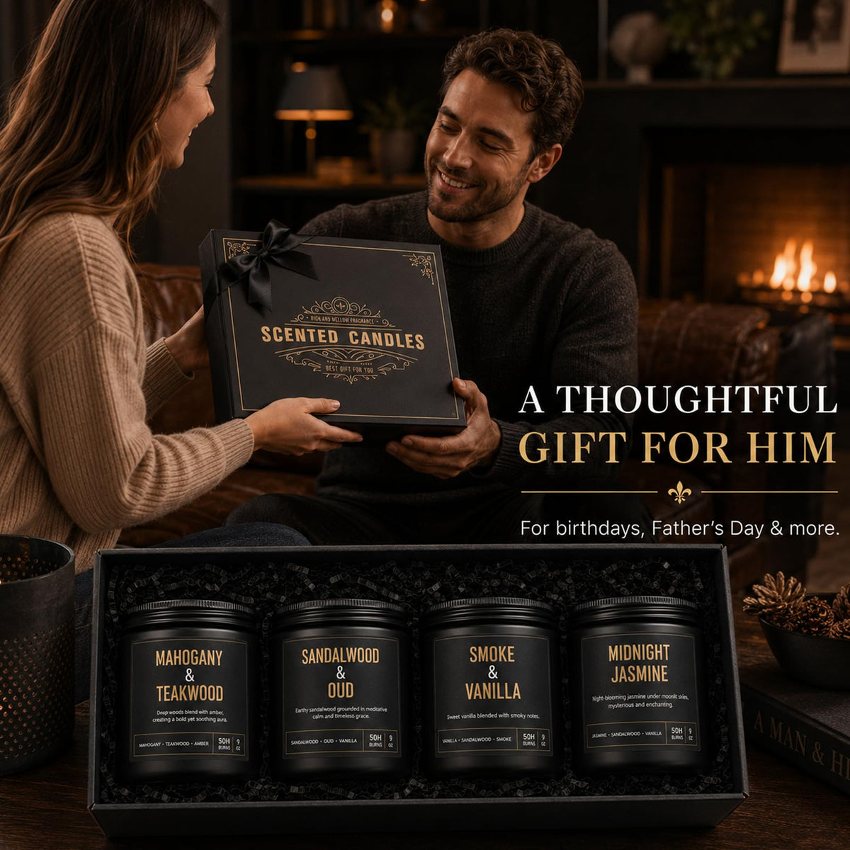 Yinuo Candle Scented Candles for Men, 4-Pack 36 oz Soy Wax Gift Set