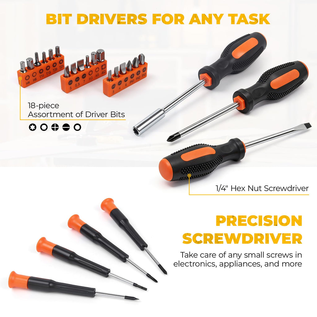 MarvTool 140 Piece Basic Tool Set, Portable Tool Box with Cordless Drill, Home Repair Hand Tool Kit, General Household Drill Set, Toolbox with Storage Case for Homeowner, DIY, Handyman, Women, Men