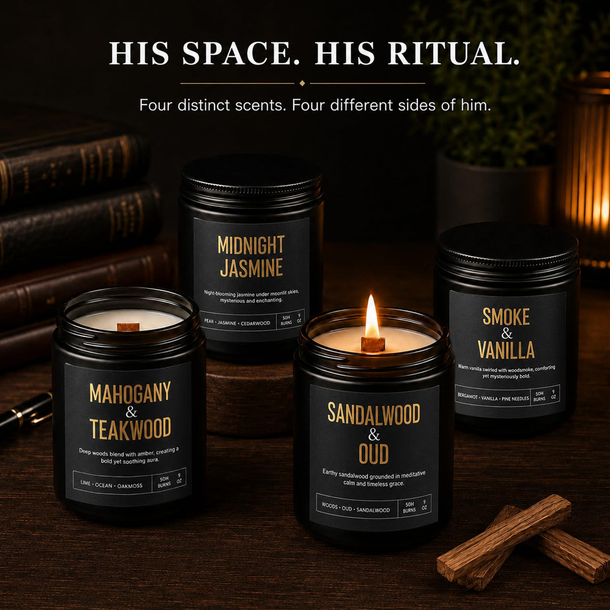 Yinuo Candle Scented Candles for Men, 4-Pack 36 oz Soy Wax Gift Set