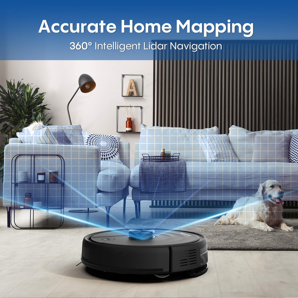 Bagotte Robot Vacuum and Mop, 6000Pa Robot Vacuums Cleaner with Self-Emptying, 90 Days Hands-Free, LiDAR Navigation, Fast Home Mapping for Pet Hair, Hard Floors