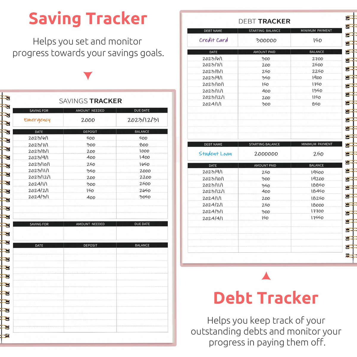 Taja Budget Planner, Undated Budget Book with Expense Tracker, 6.9" x 9.9"
