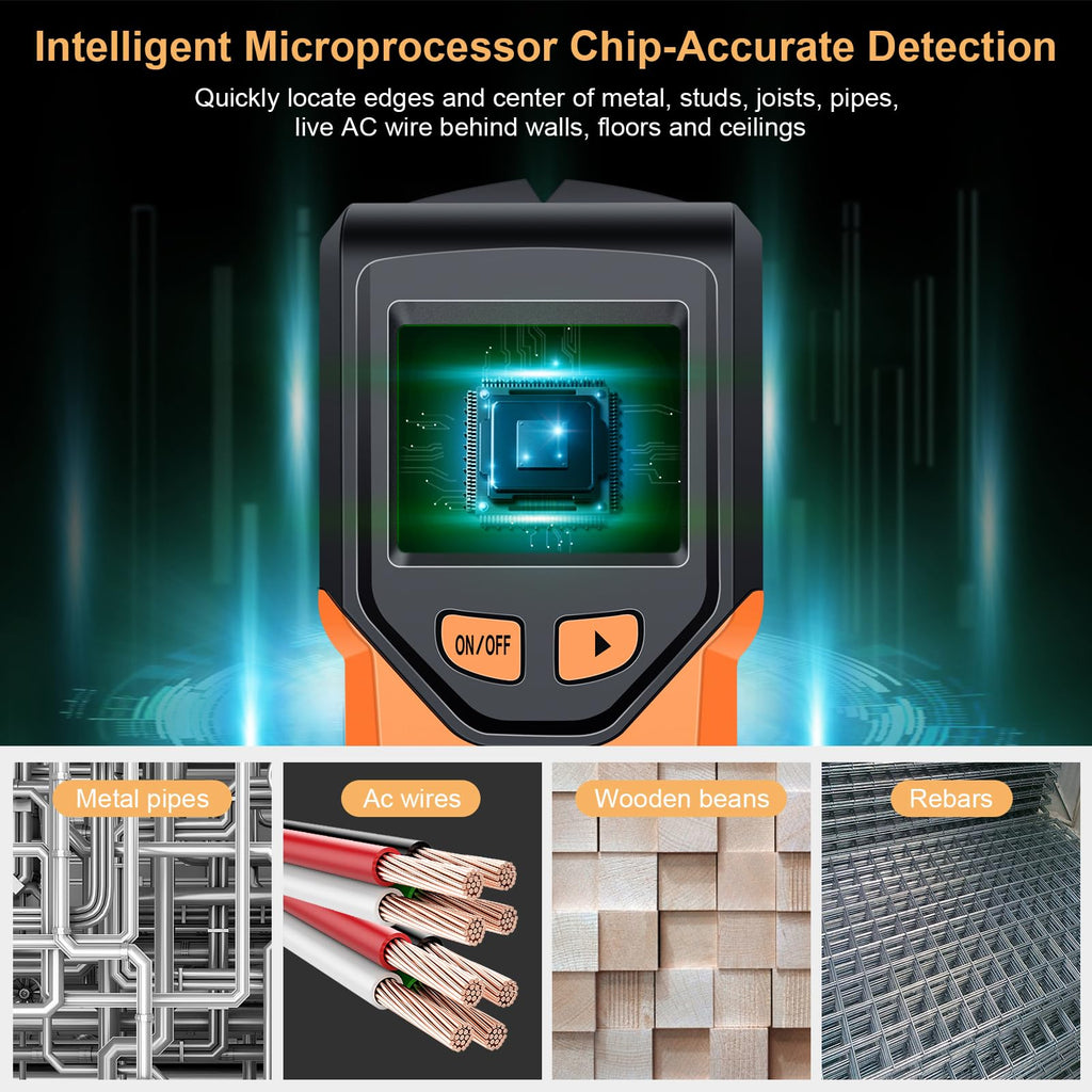 Stud Finder Wall Scanner - 5 in 1 Stud Finder Tool w/Smart Chip and HD LCD Display, Stud Detector Beam Finders for the Center and Edge of Wood AC Wire Metal Studs Joist Pipe (Onion)