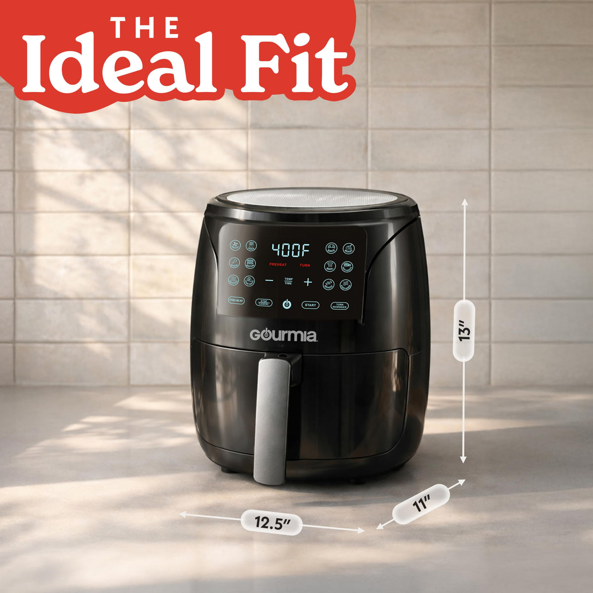 Gourmia Air Fryer - 4 Qt Capacity, FryForce360º, Digital Display with 8 Presets, Roast, Bake, Broil, Dehydrate, Dishwasher Safe Accessories, Compact, Black