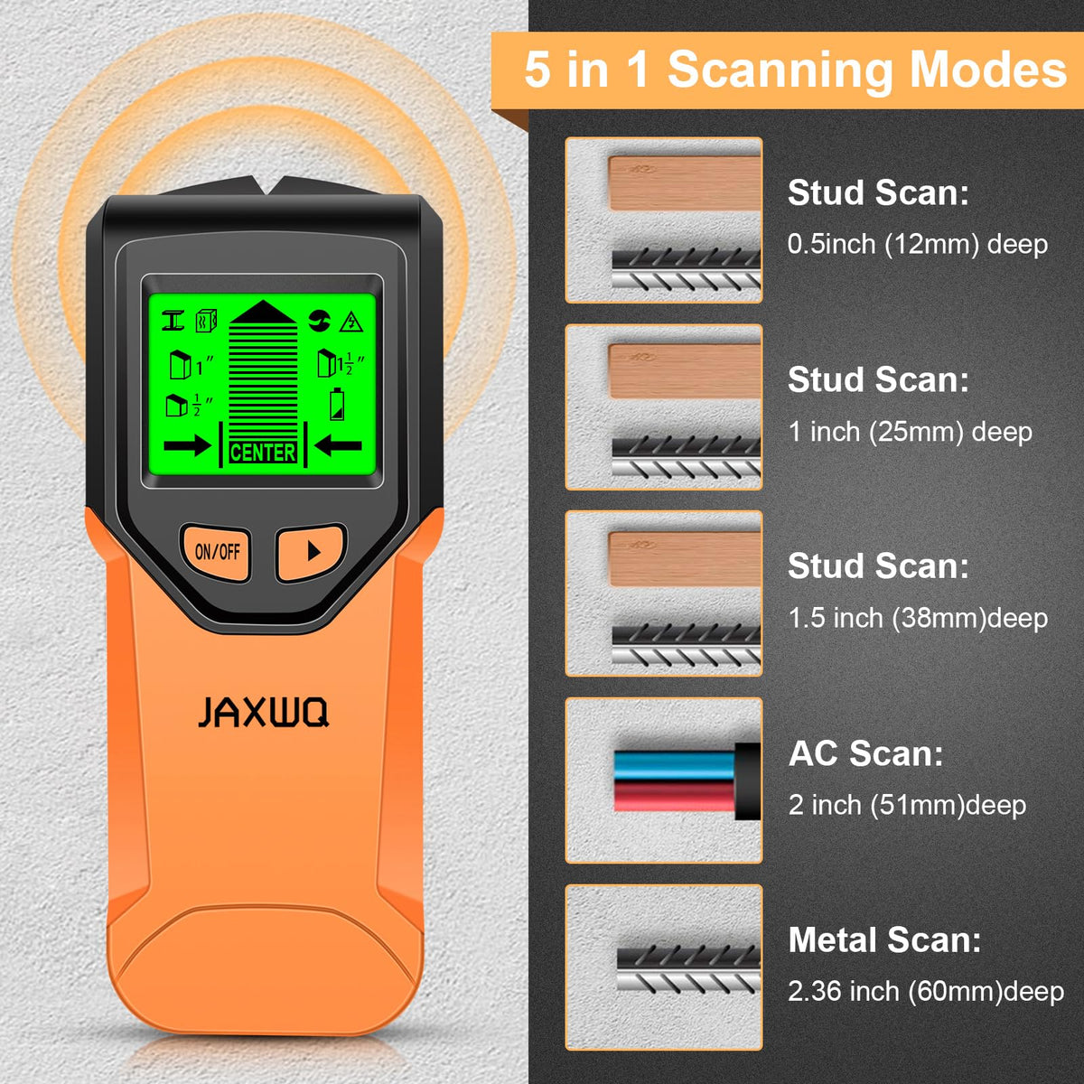 Stud Finder Wall Scanner - 5 in 1 Stud Finder Tool w/Smart Chip and HD LCD Display, Stud Detector Beam Finders for the Center and Edge of Wood AC Wire Metal Studs Joist Pipe (Onion)