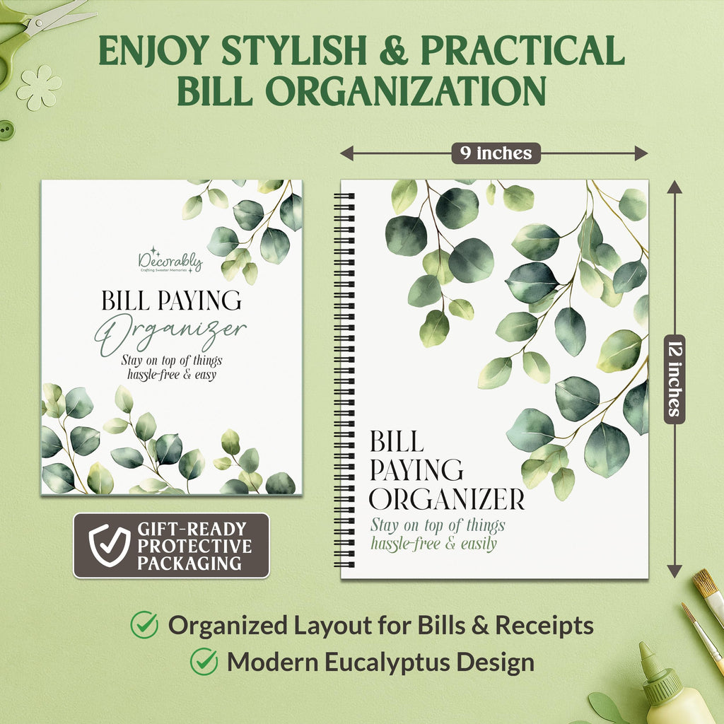 Decorably Eucalyptus Monthly Bill Organizer with Pockets and Budget Planner