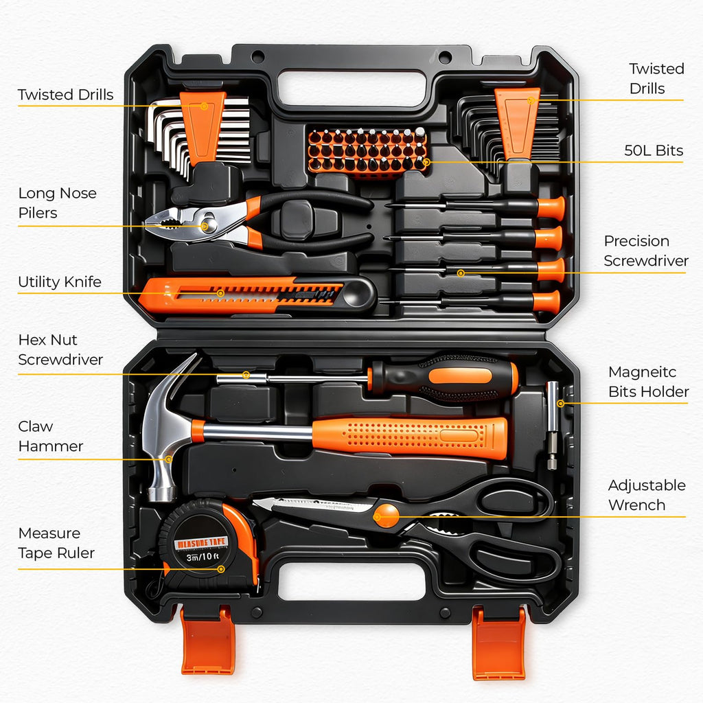 MarvTool 57 Piece Basic Tool Set, Home Repair Hand Tool Kit, General Household Tool Box, Portable Toolbox with Storage Case for Homeowner, DIY, Handyman, Women, Men