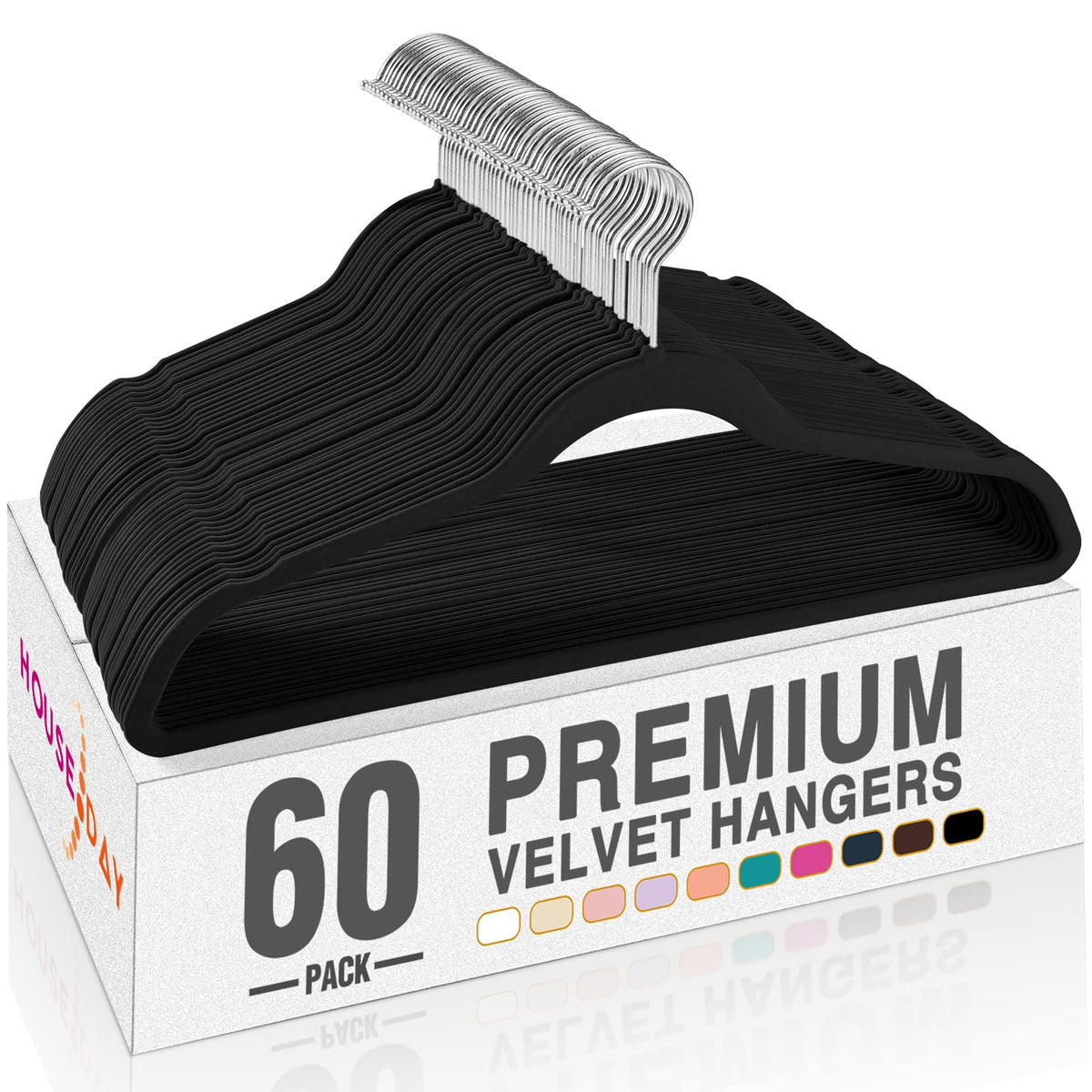 HOUSE DAY Black Velvet Hangers 60 Pack, Premium Non Slip Clothes Hanger