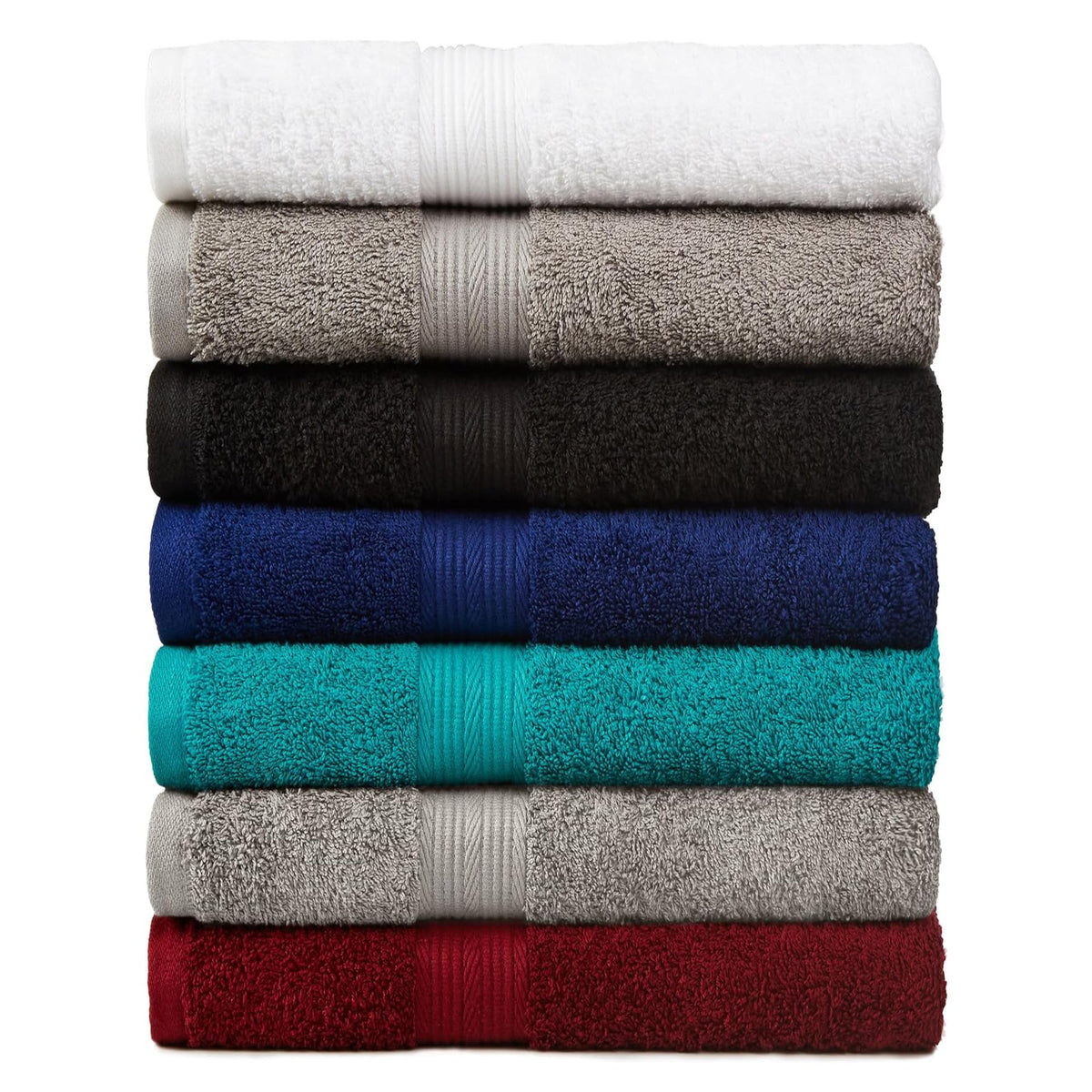Amazon Basics 6-Piece Oversized Highly Absorbent Fade-Resistant Towel Set, 100% Cotton Towels for Bathroom, Soft, 2 Bath Towels, 2 Hand Towels, 2 Washcloths, White