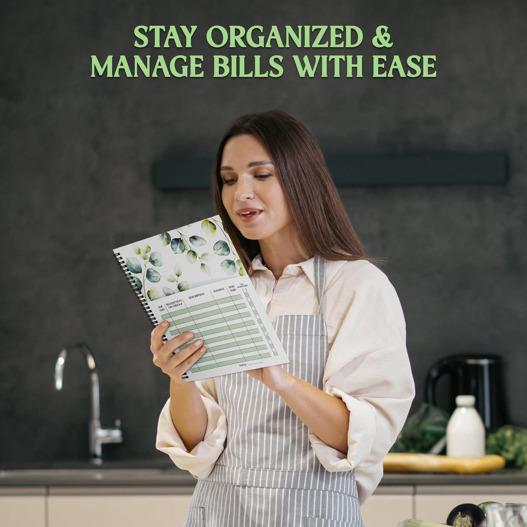 Decorably Eucalyptus Monthly Bill Organizer with Pockets and Budget Planner